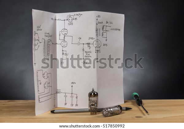Electronics Schematic Diagram Audio Vacuum Tubes Stock Photo Edit