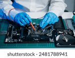 Electronics technician, electronic engineering electronic repair, electronics measuring and testing, repair and maintenance concepts.