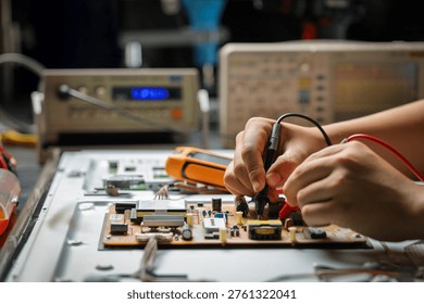 Electronics technician, electronic engineering electronic repair,electronics measuring and testing, repair and maintenance concepts.