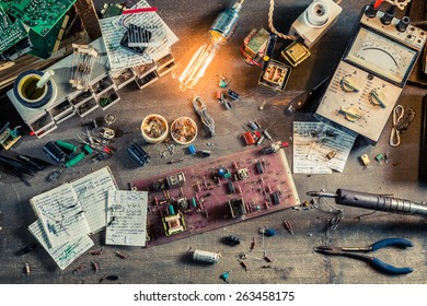 Electronics work desk in school lab