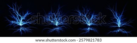 Electrostatic Discharge of Tesla Coil. set of bright electric lightning emanates from electric coils in the dark
