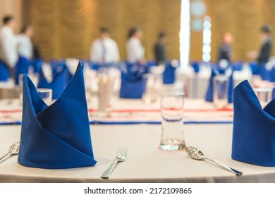 Elegance Of Glasses On Table Set Up For Dinning Room.