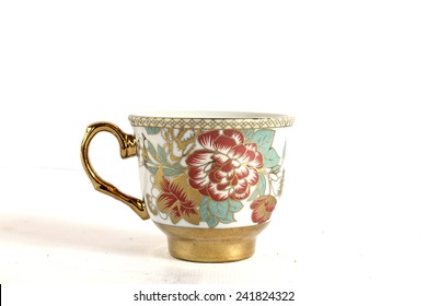 Elegant Antique China Tea Cup And Saucer  On White Background