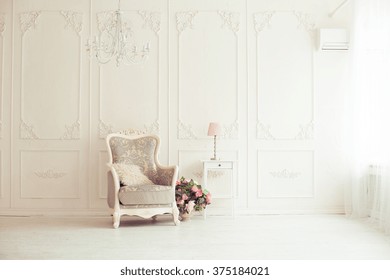 Elegant Armchair In Luxury Clean Bright White Interior