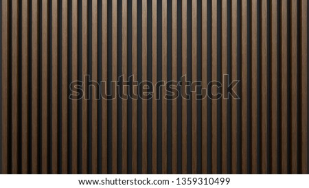 Elegant background of wooden slats over dark wall. Mahogany sheets.