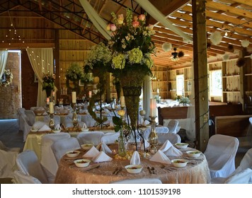 Elegant Barn Wedding Reception Using Tall Floral Centerpieces