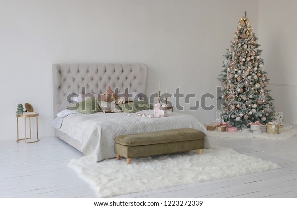 Elegant Bed Green Gold Pillows New Stock Photo Edit Now