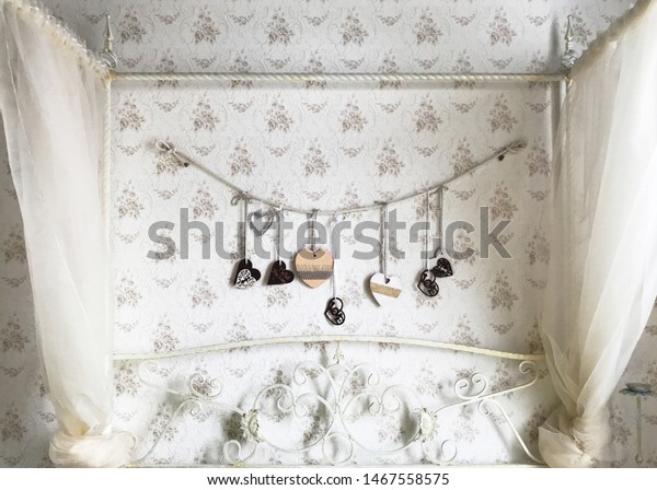 Elegant Bedroom Decorated Canopy Decorative Heart Stock