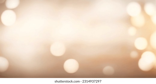 Elegant beige bokeh abstract background. Delicate blurred wallpaper texture. Template with defocused bokeh lights and copy space for business website design. Banner social media advertising.