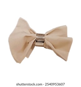 An elegant beige bow tie with a shiny silver centerpiece, showcased on a white background. Ideal for formal occasions, this accessory adds a touch of sophistication and style. - Powered by Shutterstock