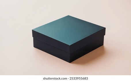 Elegant black box mockup resting on a gray surface, highlighting its luxurious cardboard texture.