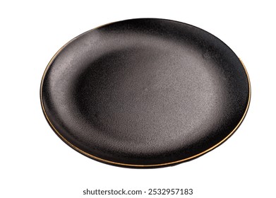 Elegant black plate with a gold rim, perfect for dining and serving, displayed against a clean background - Powered by Shutterstock