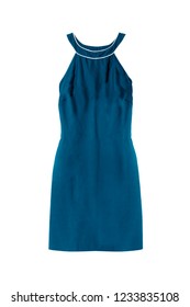 Elegant Blue Halter Dress Isolated Over White