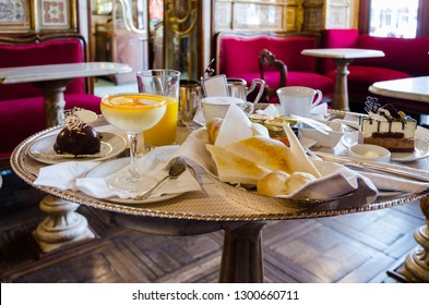 Elegant Breakfast In The Most Famous Cafe In Venice. Caffè Florian. Italy
