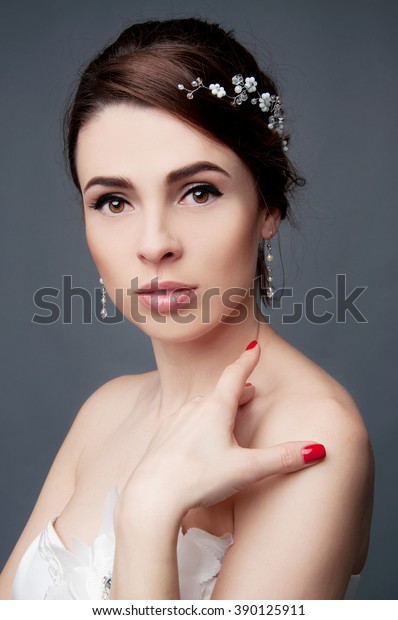 Elegant Bride Brown Short Hair Updo Stock Image Download Now