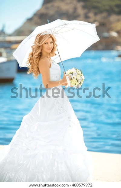 Elegant Bride Outdoor Wedding Portrait Beautiful Stock Photo Edit