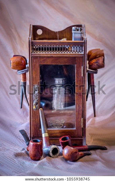 Elegant British Smoking Cabinet Tobacco Pipes Stock Photo Edit
