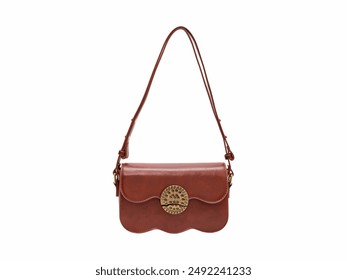 Elegant Brown Leather Shoulder Bag with Intricate Golden Clasp for Sophisticated Style. - Powered by Shutterstock