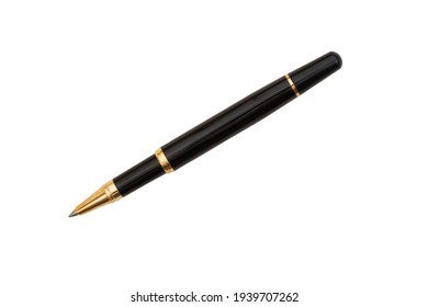 Elegant business black and gold ballpoint pen isolated over white 