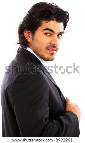 Full body silhouette of a businessman isolated on a white background. He is  standing and waiting and posed as if bored or impatient. - Stock Image -  Everypixel