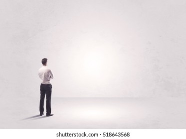 Elegant Business Person Standing With His Back Looking At Big Empty White Space Concept