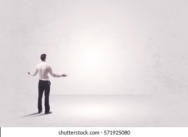 Elegant Business Person Standing With His Back Looking At Big Empty White Space Concept