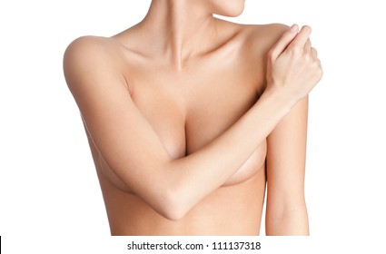 Elegant chest of a young woman, isolated, white background