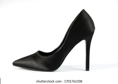 Elegant Classic Female Black Pumps Heel Shoes Isolated On White Background