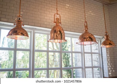 Elegant Copper Hanging Light Lamp, Stock Photo