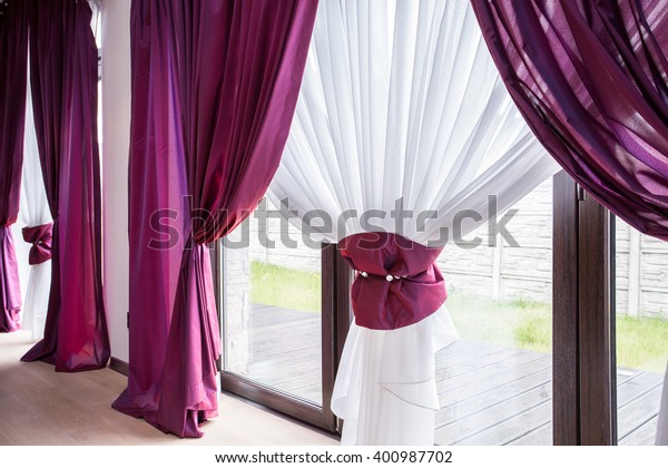 Elegant Curtain Purple Drapes Luxury Residence Stock Photo Edit