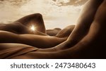 Elegant curves of the human body textures, forming sand dunes under glowing sun. Blend of natural and human art. Body aesthetics, nature and beauty of human concept. Dynamic desert bathed in sunlight.