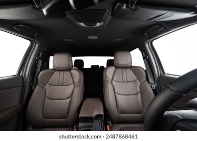 Elegant dark car clean intrior with white isolated windows - Powered by Shutterstock