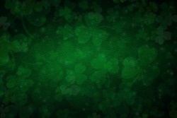 Elegant Dark Green Background With Shamrock And Old Vintage Grunge Texture. St. Patrick's Day Banner Design.
