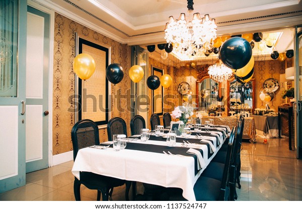 Elegant Decorations Small Birthday Party Home Stock Photo
