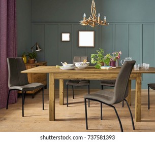 Elegant dining room design. Interior of dining room with table and chairs