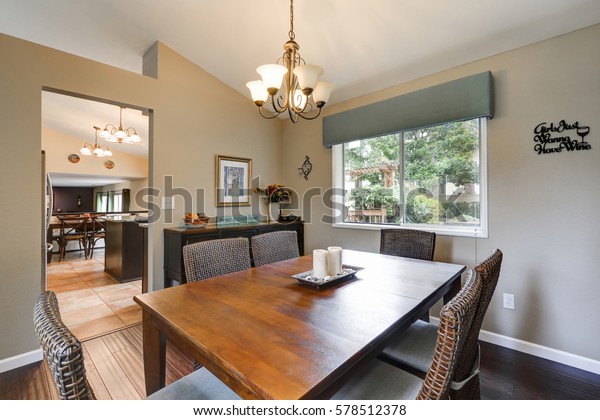 Elegant Dining Room Features Vaulted Ceilings Stock Photo Edit