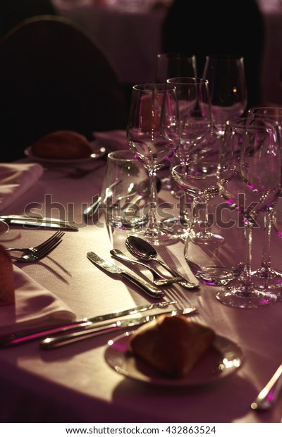 Elegant Expensive Cutlery Silverware Wedding Reception Stock Photo