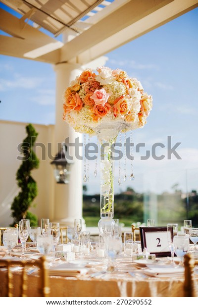 Elegant Expensive Orange White Wedding Reception Stock Photo Edit