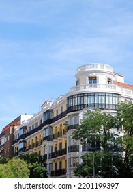 Elegant Exterior In Downtown District Fuencarral, Madrid, Spanish Capital, Spain. Vertical Photo.