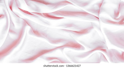 Elegant Fabric Texture, Abstract Backdrop And Modern Pastel Colours Concept - Pink Soft Silk Waves, Flatlay Background