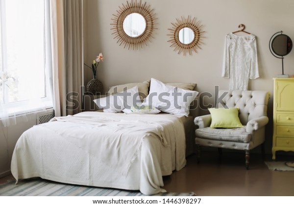Elegant Fashionable Interior Girls Bedroom Pastel Stock