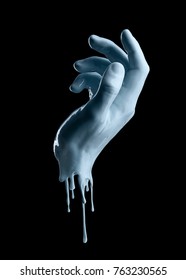 Elegant female hand on a light blue paint isolated  on a black background