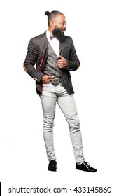 Elegant Full Body Black Man On White