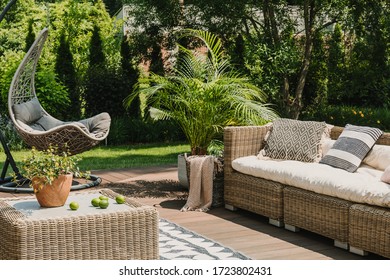 Elegant Garden Furniture On Terrace Of Suburban Home