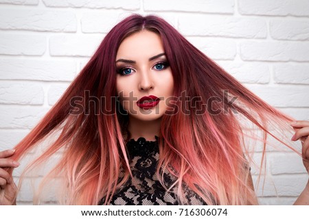 Elegant Girl Woman Beautiful Makeup Stands Stock Photo Edit Now