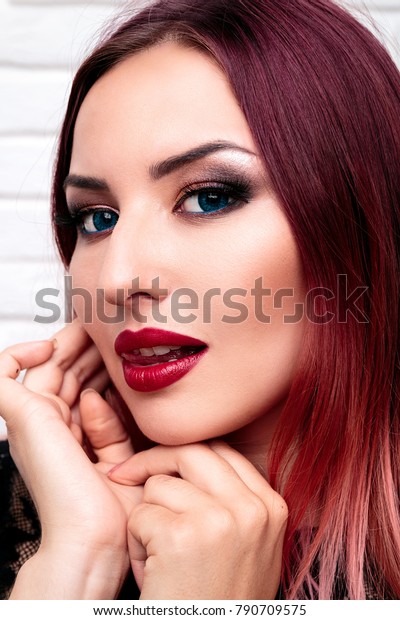 Elegant Girl Woman Beautiful Makeup Stands Stock Photo Edit Now