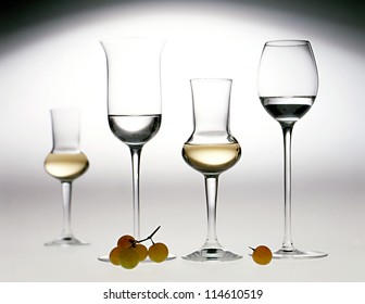 Elegant glasses of grappa brandy