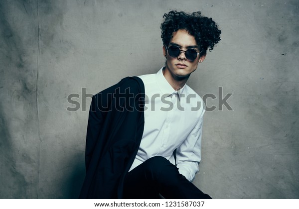 Elegant Guy Curly Hair Glasses On Stock Photo Edit Now
