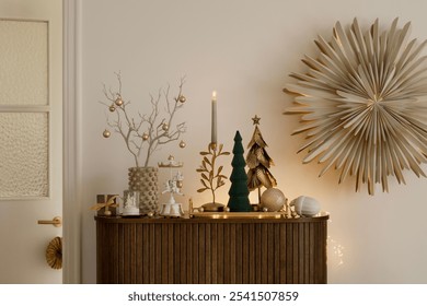 Elegant holiday decor with gold accents, candlelight, and festive trees. A warm and stylish setup perfect for Christmas celebrations. - Powered by Shutterstock