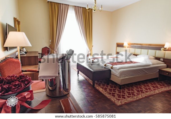 Elegant Hotel Room Romantic Decoration Champagne Stock Image